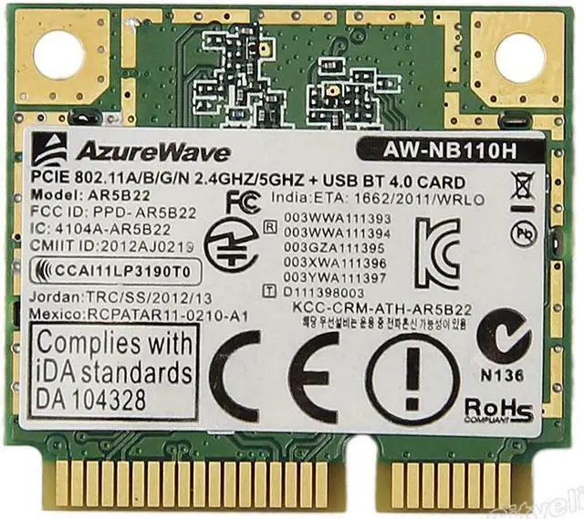 Main image of Dual Band 300Mbps Atheros AR5B22 AW-NB110H BT 4.0 Mini PCI E Wireless Wifi Card