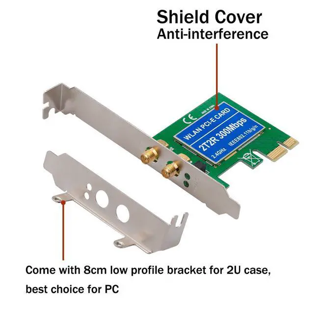 Alt view image 3 of 3 - PCIe Wireless 300Mbps Internal PCIe WiFi Card PCI Express Network Card For PC Desktop 2.4 GHz Dual Antenna 2T2R PCI-e WLAN Card