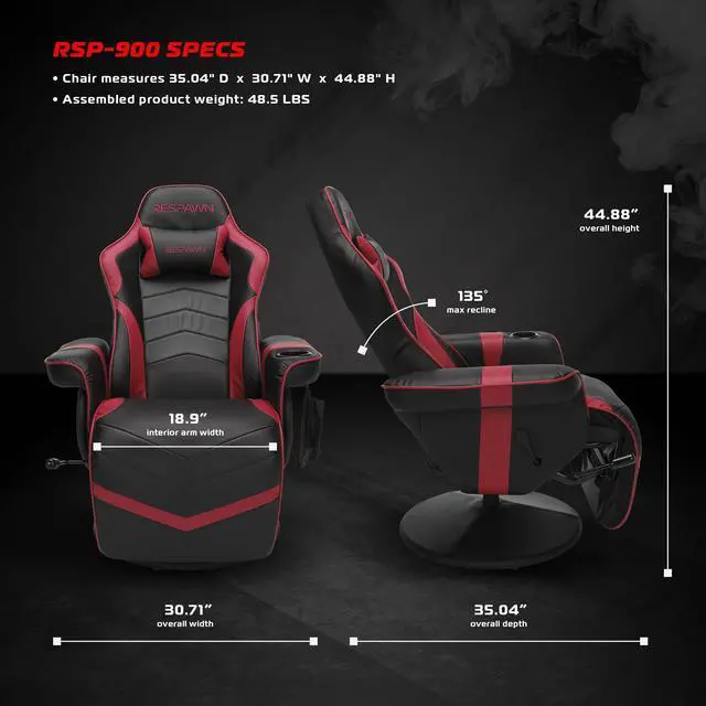 Alt view image 4 of 13 - RESPAWN-900 Racing Style Gaming Recliner, Reclining Gaming Chair, in Red (RSP-900-RED)