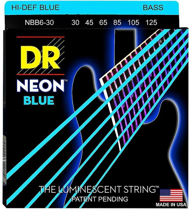 Main image of DR Strings Hi-Def NEON Blue Coated 6-String Bass Strings Medium (30-125)