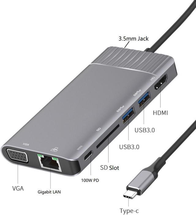 8in1 Type-C HUB 8-in-1 USB-C to 4K HDMI VGA Gigabit LAN 100W