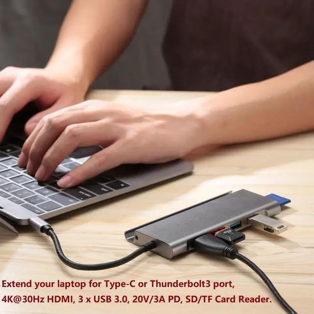 Alt view image 4 of 7 - 7-in-1 Type-C to HDMI 4K Adapter with 100W PD Charging Port SD/TF Card Reader 3 x USB3.0 HUB, 7in1 USB-C to 4K HDMI PD 3 x USB 3.0 SD/TF Card Reader Dock, USB C HUB with HDMI PD USB SD TF Port.