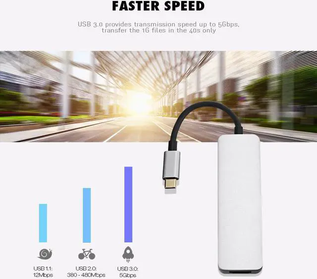Alt view image 7 of 7 - 5 in 1 Type-C to HDMI Adapter USB 3.0 HUB 4K HD Video Converter SD / TF Card Reader, 5in1 USB-C to 4K HDMI 2 USB3.0 SD/TF Card Reader HUB, Type-C Dock with HDMI USB SD TF.