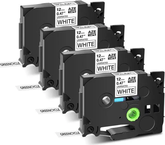 Main image of GREENCYCLE 4 Pack Compatible Standard Laminated Label Tape Replacement for Brother P-Touch TZe-231 TZ231 TZe231 Black on White 12mm 8m (0.47" 26.2ft) use in Brother P-touch PT-H100 PT-D210 PT-D600