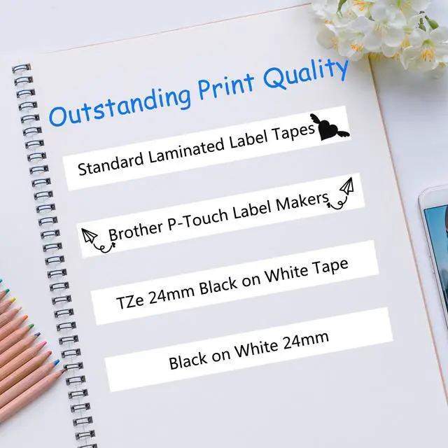 Alt view image 2 of 7 - GREENCYCLE 2PK Black on White TZe-251 TZ-251 TZe251 TZ251 Laminated Label Tape for Brother P-touch Label Maker(24mm x 8m)