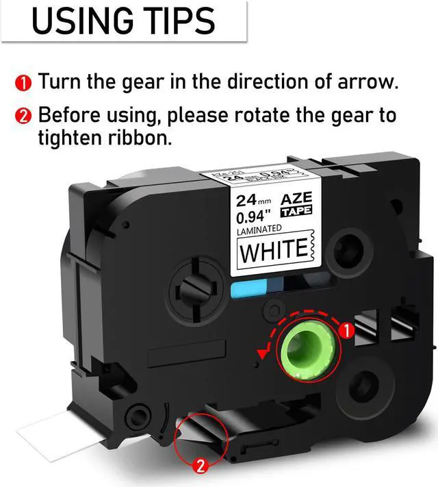 Alt view image 6 of 7 - GREENCYCLE 2PK Black on White TZe-251 TZ-251 TZe251 TZ251 Laminated Label Tape for Brother P-touch Label Maker(24mm x 8m)