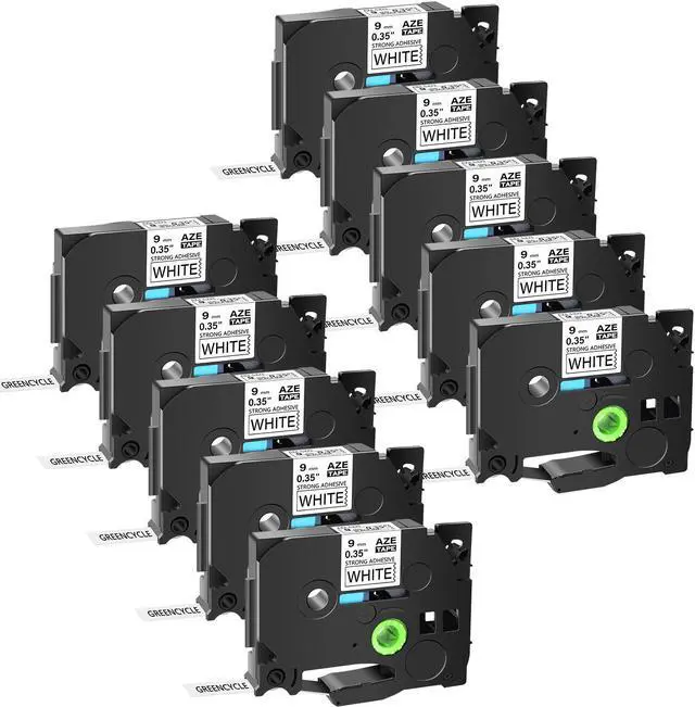Main image of GREENCYCLE 10 Pack Compatible for Brother P-touch TZe-S221 TZeS221 TZ-S221 TZS221 TZe-221 TZe221 Extra Strength 9mm 0.35'' Black on White TZ TZe Ptouch Tapes 3/8 inch x 26.2ft Laminated Label Tape