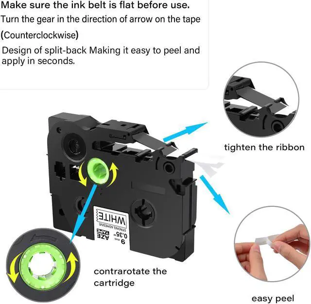 Alt view image 4 of 7 - GREENCYCLE 10 Pack Compatible for Brother P-touch TZe-S221 TZeS221 TZ-S221 TZS221 TZe-221 TZe221 Extra Strength 9mm 0.35'' Black on White TZ TZe Ptouch Tapes 3/8 inch x 26.2ft Laminated Label Tape
