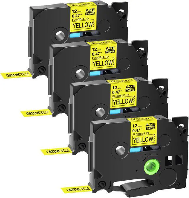 Main image of GREENCYCLE 4 Pack Compatible for Brother P-touch TZe-FX631 TZ-FX631 TZ-631 TZe-631 Flexible ID 12mm 0.47'' Black on Yellow TZ TZe Ptouch Tapes 1/2 inch x 26.2ft Laminated Label Tape