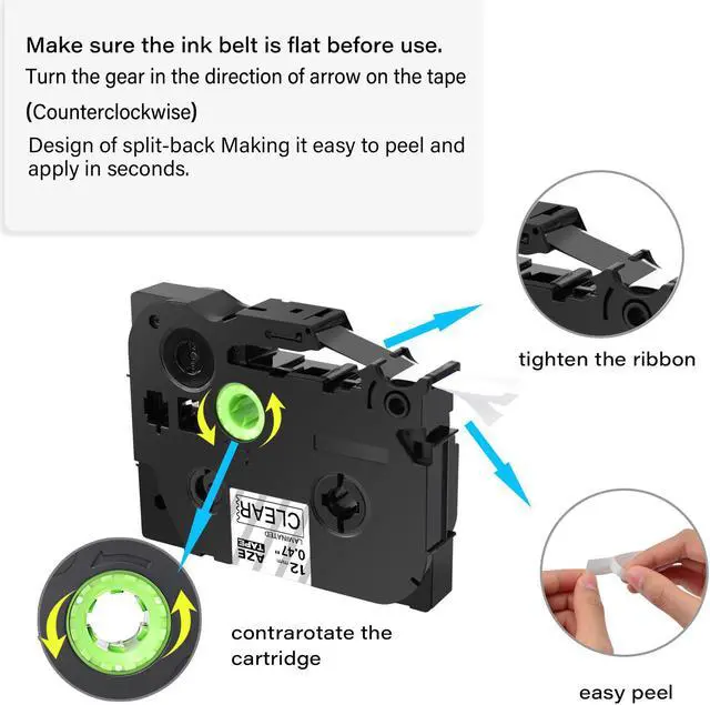 Alt view image 4 of 7 - GREENCYCLE 5 Pack Compatible for Brother P-touch TZe-131 TZe131 TZ-131 TZ131 12mm 0.47'' Black on Clear TZ TZe Ptouch Tapes 1/2 inch x 26.2ft Laminated Label Tape