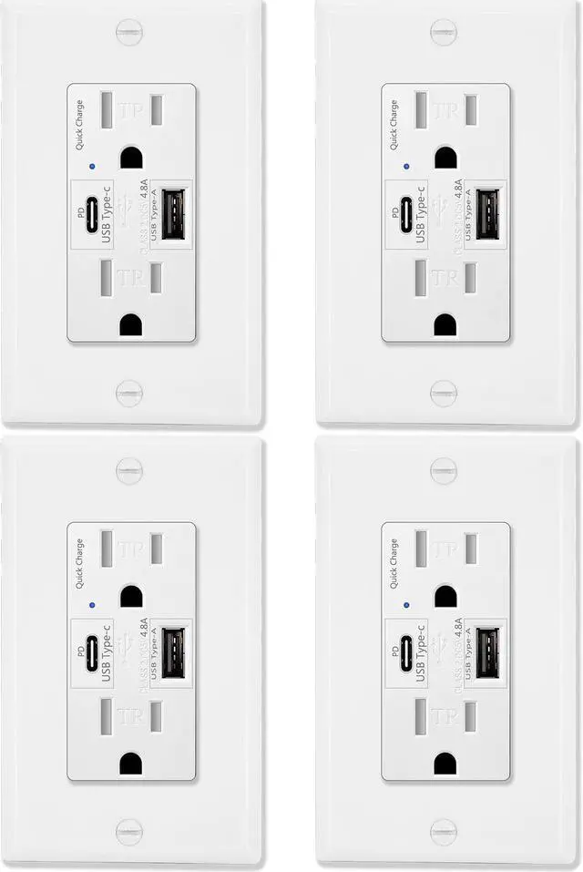 Main image of GREENCYCLE 4.8A Quick Charge USB Outlets Receptacles, 15 Amp Type C Supports PD & QC 3.0 USB C Wall Outlet UL Listed, 4 Pack