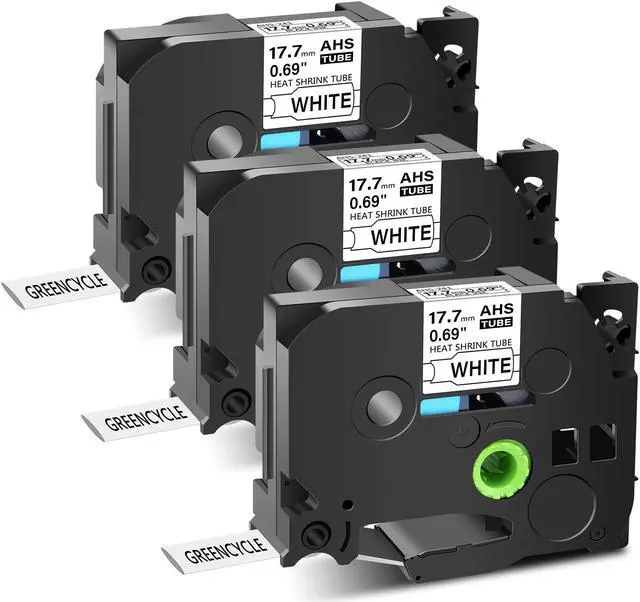 Main image of GREENCYCLE 3 Pack Compatible for Brother P-touch HSe-241 HSe241 HS-241 HS241 17.7mm 0.69'' x 1.5m Black on White Heat Shrink Tubes for Wires Cables