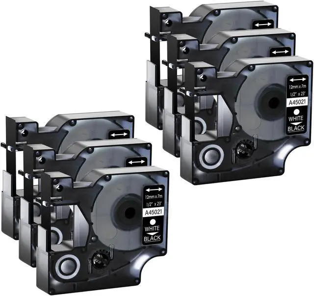 Main image of GREENCYCLE 6 Pack Compatible for DYMO D1 Label Maker Refill 45021 S0720610 White on Black, 1/2 Inch x 23 Ft for DYMO LabelManager 160 280 210D 360D 420P Wireless PnP 220P 260P 500TS 450DUO