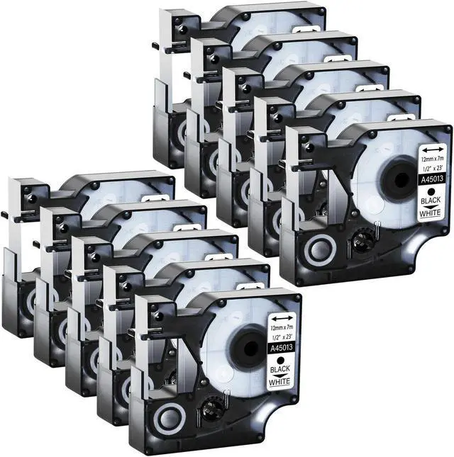 Main image of GREENCYCLE 10 Pack Compatible for DYMO D1 Label Maker Refill 45013 S0720530 Black on White, 1/2 Inch x 23 Ft for DYMO LabelManager 160 280 210D 360D 420P Wireless PnP 220P 260P 500TS 450DUO
