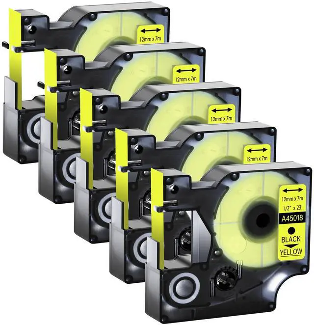 Main image of GREENCYCLE 5 Pack Compatible for DYMO D1 Label Maker Refill 45018 S0720580 Blue on Yellow, 1/2 Inch x 23 Ft for DYMO LabelManager 160 280 210D 360D 420P Wireless PnP 220P 260P 500TS 450DUO