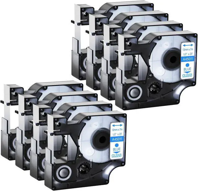 Main image of GREENCYCLE 8 Pack Compatible for DYMO D1 Label Maker Refill 45011 S0720510 Blue on Clear, 1/2 Inch x 23 Ft for DYMO LabelManager 160 280 210D 360D 420P Wireless PnP 220P 260P 500TS 450DUO