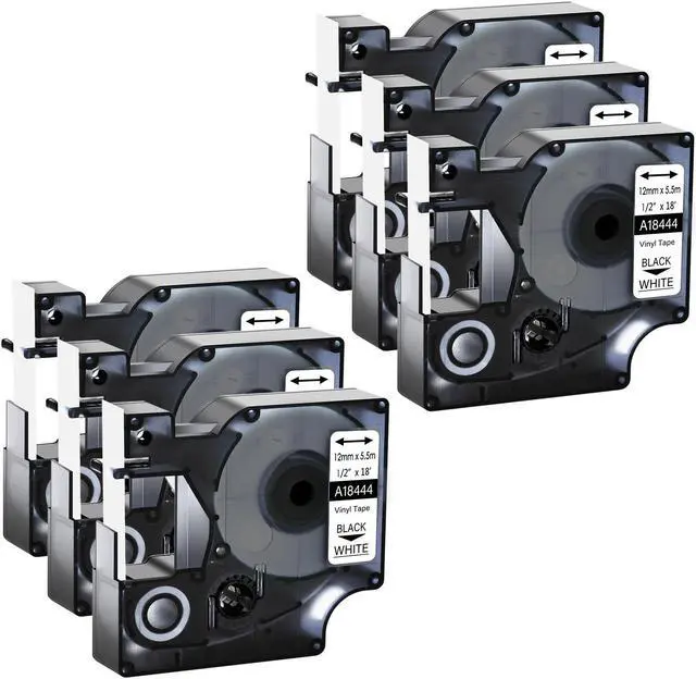 Main image of GREENCYCLE 6 Pack Compatible for Dymo Rhino IND 18444 1/2'' 12mm x 5.5m Industrial Permanent Vinyl Tapes