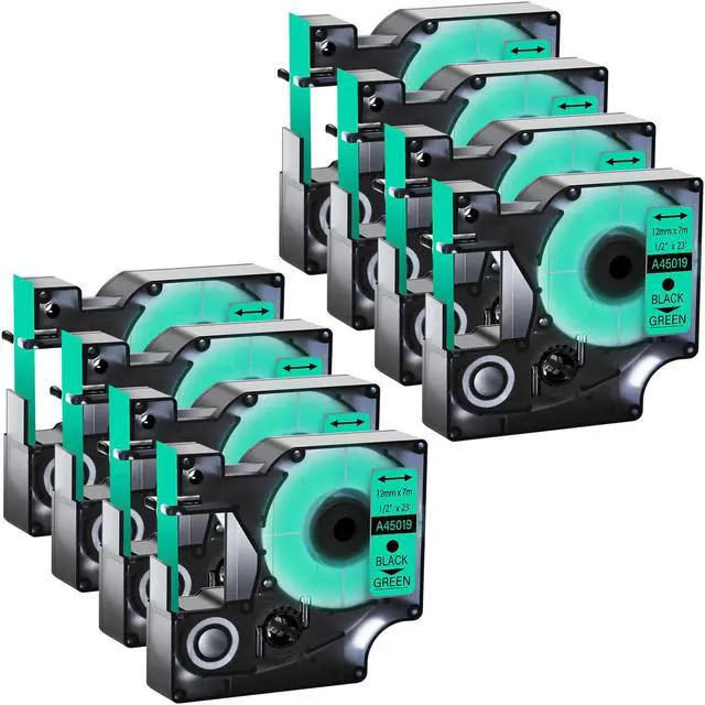 Main image of GREENCYCLE 8 Pack Compatible for DYMO D1 Label Maker Refill 45019 S0720590 Black on Green, 1/2 Inch x 23 Ft for DYMO LabelManager 160 280 210D 360D 420P Wireless PnP 220P 260P 500TS 450DUO