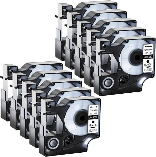 Main image of GREENCYCLE 10 Pack Compatible for DYMO D1 Label Maker Refill 45010 S0720500 Black on Clear, 1/2 Inch x 23 Ft for DYMO LabelManager 160 280 210D 360D 420P Wireless PnP 220P 260P 500TS 450DUO