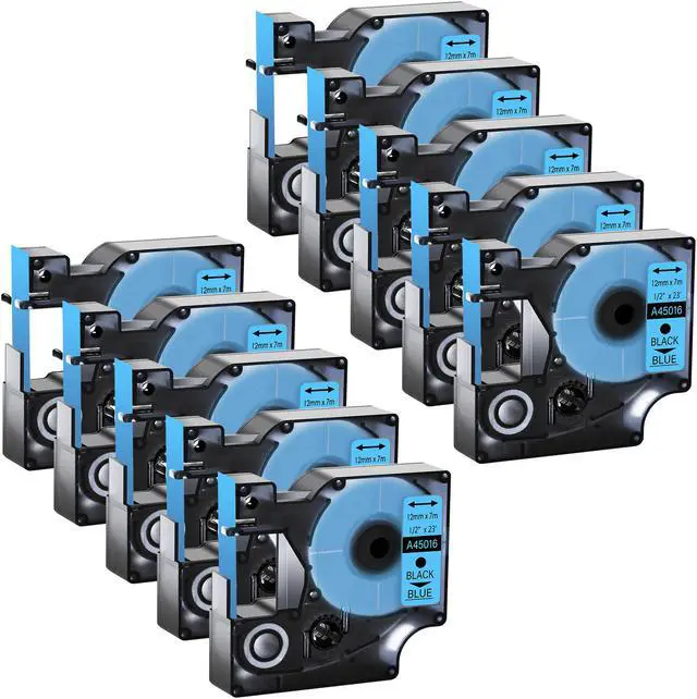 Main image of GREENCYCLE 10 Pack Compatible for DYMO D1 Label Maker Refill 45016 S0720560 Black on Blue, 1/2 Inch x 23 Ft for DYMO LabelManager 160 280 210D 360D 420P Wireless PnP 220P 260P 500TS 450DUO