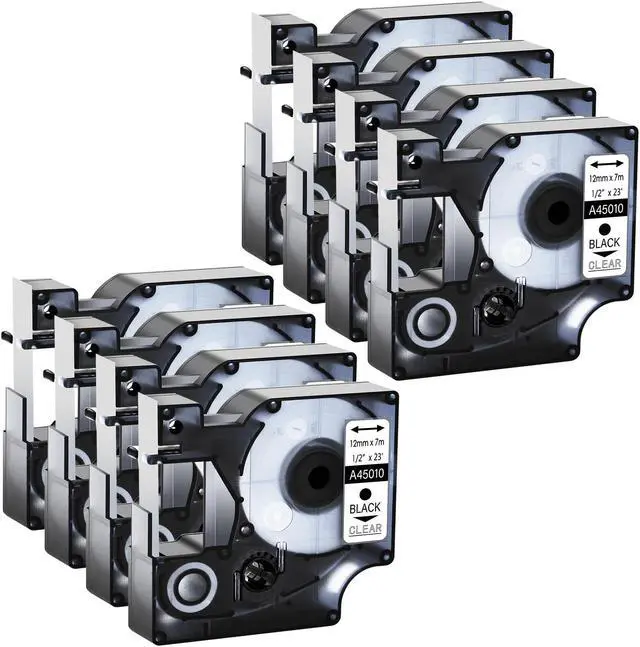Main image of GREENCYCLE 8 Pack Compatible for DYMO D1 Label Maker Refill 45010 S0720500 Black on Clear, 1/2 Inch x 23 Ft for DYMO LabelManager 160 280 210D 360D 420P Wireless PnP 220P 260P 500TS 450DUO