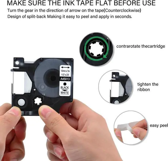 Alt view image 4 of 7 - GREENCYCLE Compatible Dymo D1 45013 Label Tape S0720530 0.47 Inch (12mm) x 23 Feet (7m) use in Dymo LabelManager 100 200 210D 280 300 LabelManager PC LabelWriter Duo Printer (6 Pack, Black on White)