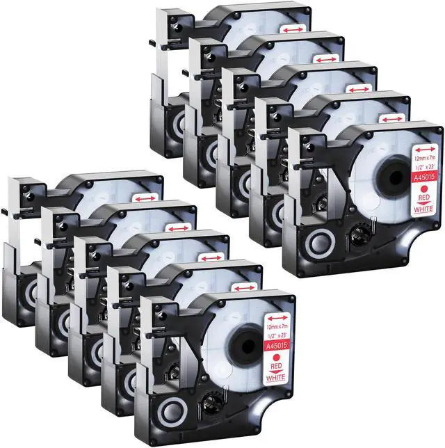 Main image of GREENCYCLE 10 Pack Compatible for DYMO D1 Label Maker Refill 45015 S0720550 Red on White, 1/2 Inch x 23 Ft for DYMO LabelManager 160 280 210D 360D 420P Wireless PnP 220P 260P 500TS 450DUO