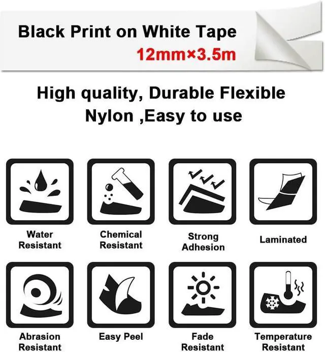 Alt view image 4 of 7 - GREENCYCLE 10PK Industrial Flexible Nylon Label for Dymo 18488 Black on White 1/2"x11.5ft Rhino 1000 3000 4200 5000 5200 6000 Printer