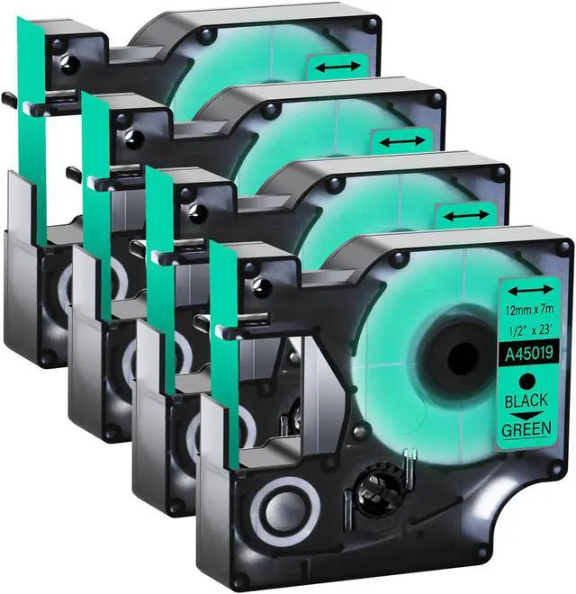 Main image of GREENCYCLE 4Pack Compatible for DYMO D1 Label Maker Refill 45019 S0720590 Black on Green, 1/2 Inch x 23 Ft for DYMO LabelManager 160 280 210D 360D 420P Wireless PnP 220P 260P 500TS 450DUO