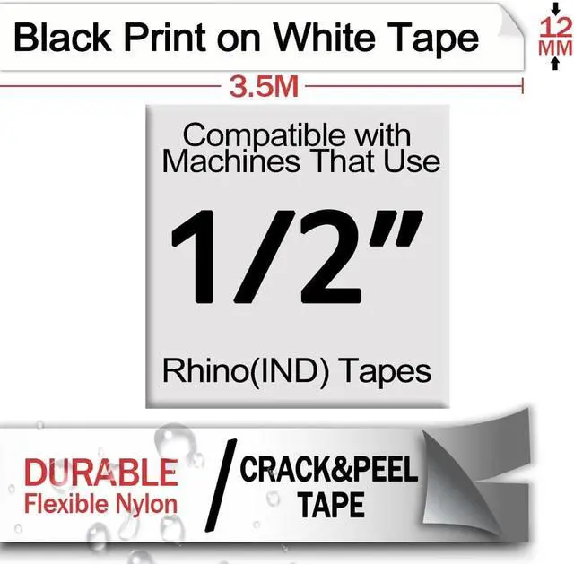 Alt view image 2 of 7 - GREENCYCLE 10PK Industrial Flexible Nylon Label for Dymo 18488 Black on White 1/2"x11.5ft Rhino 1000 3000 4200 5000 5200 6000 Printer