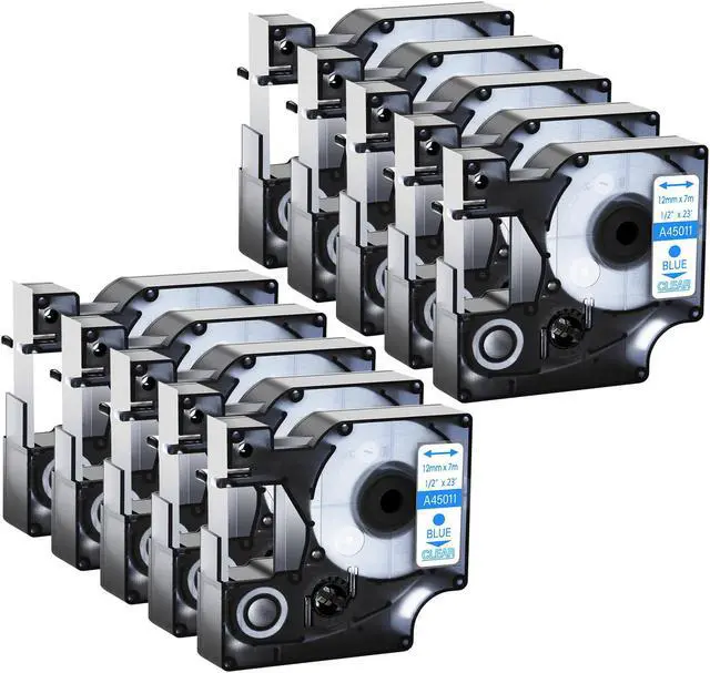 Main image of GREENCYCLE 10 Pack Compatible for DYMO D1 Label Maker Refill 45011 S0720510 Blue on Clear, 1/2 Inch x 23 Ft for DYMO LabelManager 160 280 210D 360D 420P Wireless PnP 220P 260P 500TS 450DUO