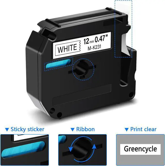 Alt view image 4 of 7 - GREENCYCLE 3 Pack Compatible for Brother P-touch M Tape MK231 M231 M-K231 MK-231 M-K231S 12mm 0.47'' Black on White 1/2 inch x 26.2ft Label Tape