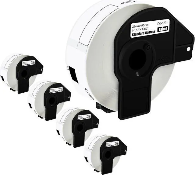 Main image of GREENCYCLE 5 Roll DK-1201 DK1201 Die-Cut Address Labels 1.14" x 3.5" (29 mm x 90 mm) Compatible for Brother QL-1050 QL-1050N QL-1060N QL-1100 QL-1110NWB, 400 Labels/Roll,with Cartridge Frame
