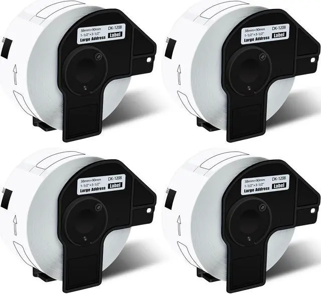 Main image of GREENCYCLE 4 Rolls DK-1208 DK1208 Die-Cut Address Labels 1-1/2" x 3-1/2" (38 mm x 90 mm) Compatible for Brother QL-1050 QL-1050N QL-1060N QL-1100 QL-1110NWB, 400 Labels/Roll,with Cartridge Frame