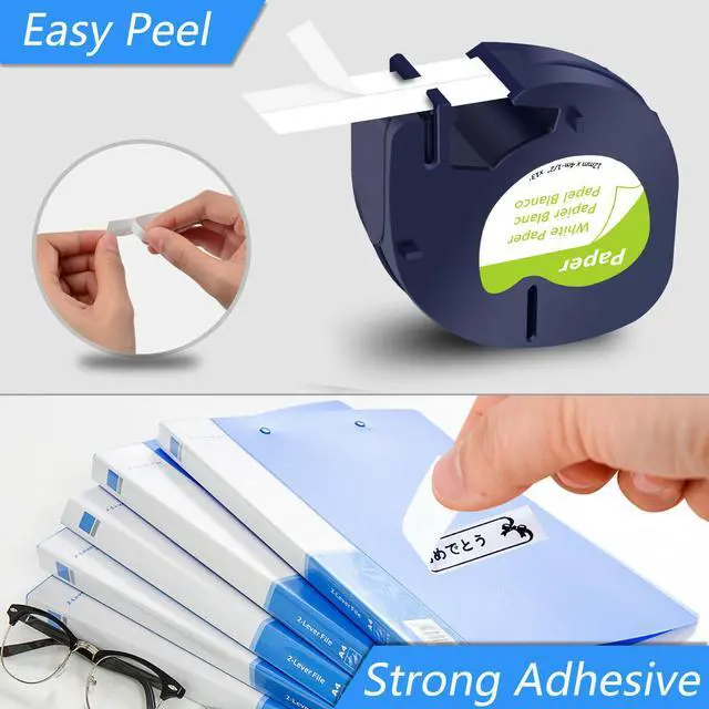 Alt view image 3 of 7 - GREENCYCLE 5 Pack Compatible for Dymo LetraTag Refills 91330 91220 91200 59421 S0721510 12mm Black on White 1/2 inch x 13ft Paper Label Tape for LetraTag 100H LT-100T Plus LT110T QX50 Label Maker