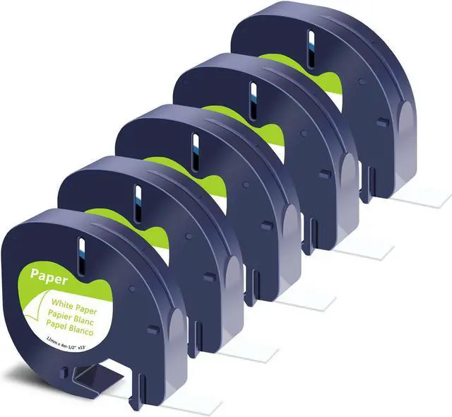 Main image of GREENCYCLE 5 Pack Compatible for Dymo LetraTag Refills 91330 91220 91200 59421 S0721510 12mm Black on White 1/2 inch x 13ft Paper Label Tape for LetraTag 100H LT-100T Plus LT110T QX50 Label Maker