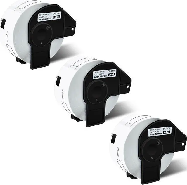 Main image of GREENCYCLE 3 Rolls DK-1208 DK1208 Die-Cut Address Labels 1-1/2" x 3-1/2" (38 mm x 90 mm) Compatible for Brother QL-1050 QL-1050N QL-1060N QL-1100 QL-1110NWB, 400 Labels/Roll,with Cartridge Frame