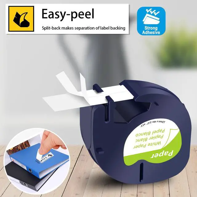 Alt view image 2 of 7 - GREENCYCLE 5 Pack Compatible for Dymo LetraTag Refills 91330 91220 91200 59421 S0721510 12mm Black on White 1/2 inch x 13ft Paper Label Tape for LetraTag 100H LT-100T Plus LT110T QX50 Label Maker