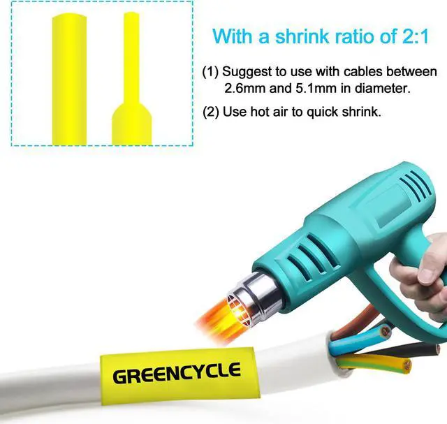 Alt view image 4 of 7 - GREENCYCLE 2 Pack Compatible for Brother P-touch HSe-221 HSE621 HS-221 HS221 8.8mm 0.34'' x 1.5m Black on Yellow Heat Shrink Tubes for Wires Cables