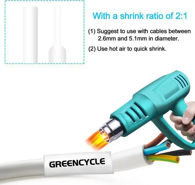 Alt view image 4 of 7 - GREENCYCLE 4 Pack Compatible for Brother P-touch HSe-221 HSe221 HS-221 HS221 8.8mm 0.34'' x 1.5m Black on White Heat Shrink Tubes for Wires Cables