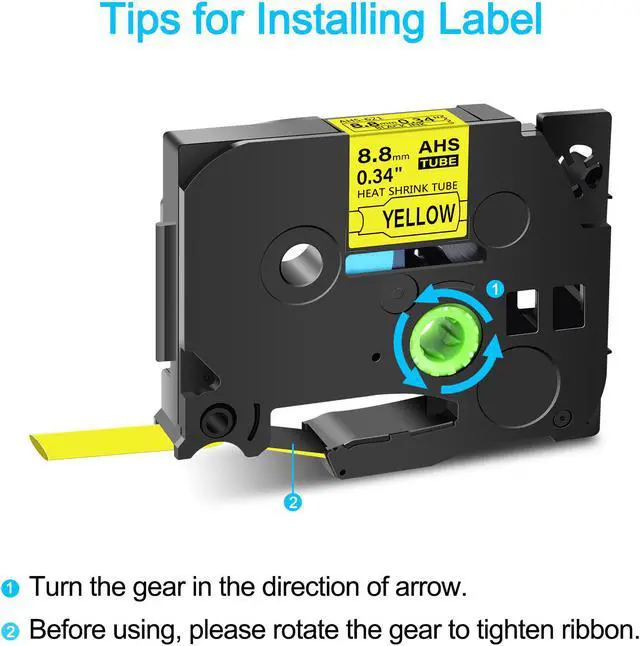 Alt view image 2 of 7 - GREENCYCLE 2 Pack Compatible for Brother P-touch HSe-221 HSE621 HS-221 HS221 8.8mm 0.34'' x 1.5m Black on Yellow Heat Shrink Tubes for Wires Cables