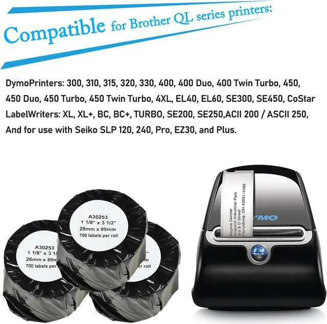 Alt view image 4 of 6 - GREENCYCLE 100 Rolls Compatible for Dymo 30253 White 2-UP LW Mailing Address Labels 1 1/8" x 3 1/2"(28mm x 89mm) 1" Core for Label Writer 450, 450 Turbo, 4XL, 700 Labels per Roll,NOT FIT 550 & 5XL