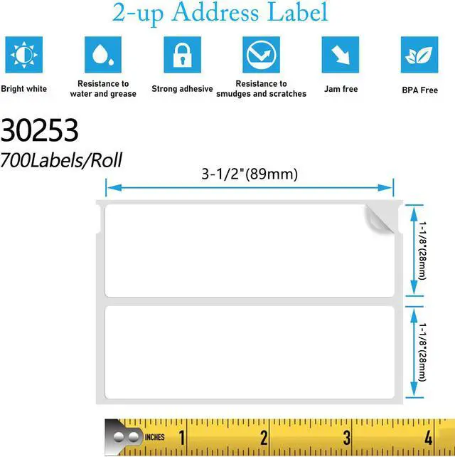 Alt view image 3 of 6 - GREENCYCLE 100 Rolls Compatible for Dymo 30253 White 2-UP LW Mailing Address Labels 1 1/8" x 3 1/2"(28mm x 89mm) 1" Core for Label Writer 450, 450 Turbo, 4XL, 700 Labels per Roll,NOT FIT 550 & 5XL
