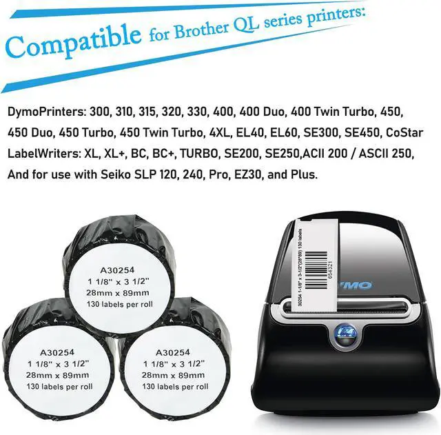 Alt view image 6 of 6 - GREENCYCLE Compatible for Dymo 30254 Address Mailing UPC Labels 1 1/8" x 3 1/2" (1" Core) Premium Adhesive & Resolution for DYMO Labelwriter 450 Duo 4XL, 50 Rolls, 130 Labels/Roll [NOT FIT 550 & 5XL]