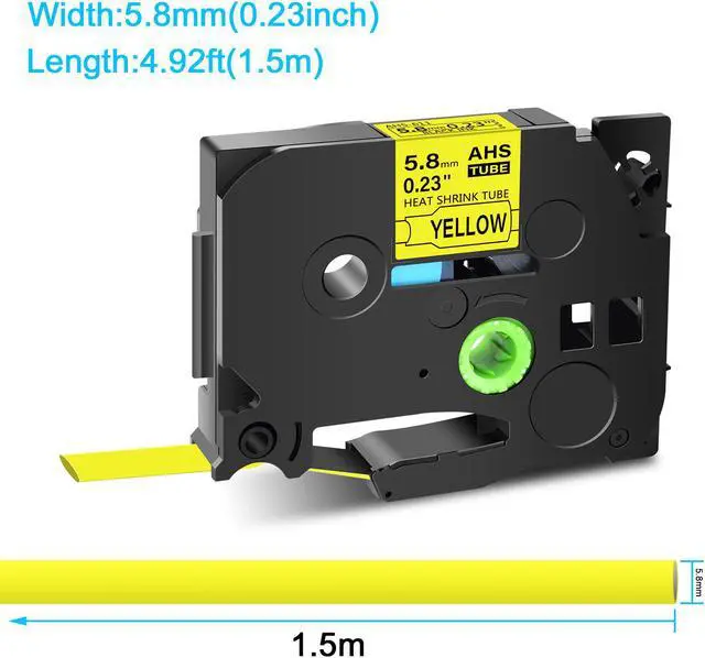Alt view image 3 of 7 - GREENCYCLE 5 Pack Compatible for Brother P-touch HSe-211 HSE611 HS-211 HS211 5.8mm 0.23'' x 1.5m Black on Yellow Heat Shrink Tubes for Wires Cables