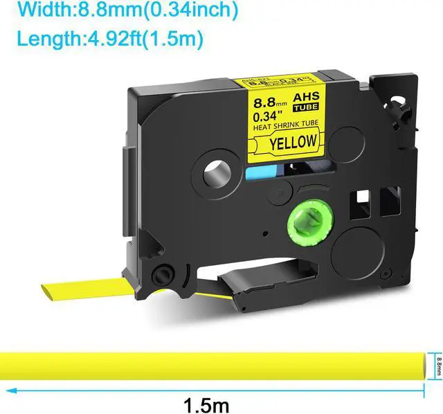 Alt view image 3 of 7 - GREENCYCLE 2 Pack Compatible for Brother P-touch HSe-221 HSE621 HS-221 HS221 8.8mm 0.34'' x 1.5m Black on Yellow Heat Shrink Tubes for Wires Cables