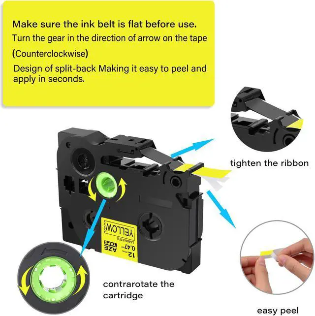 Alt view image 4 of 7 - GREENCYCLE 4 Pack Compatible for Brother P-touch TZe-FX631 TZ-FX631 TZ-631 TZe-631 Flexible ID 12mm 0.47'' Black on Yellow TZ TZe Ptouch Tapes 1/2 inch x 26.2ft Laminated Label Tape