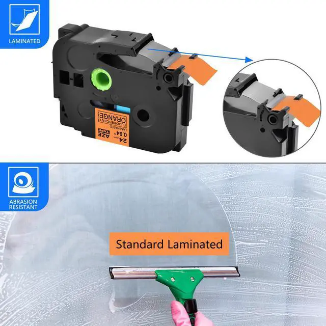 Alt view image 3 of 7 - GREENCYCLE 5 Pack Compatible for Brother P-touch TZe-B51 TZeB51 TZ-B51 TZB51 24mm 0.94'' Black on Fluorescent Orange TZ TZe Ptouch Tapes 1 inch x 16.4ft Laminated Label Tape