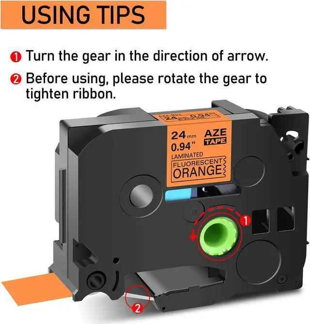 Alt view image 5 of 7 - GREENCYCLE 5 Pack Compatible for Brother P-touch TZe-B51 TZeB51 TZ-B51 TZB51 24mm 0.94'' Black on Fluorescent Orange TZ TZe Ptouch Tapes 1 inch x 16.4ft Laminated Label Tape