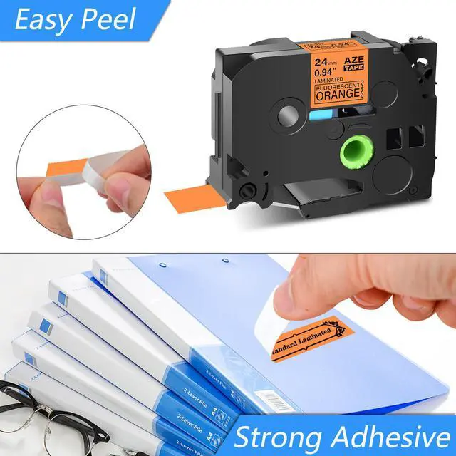 Alt view image 2 of 7 - GREENCYCLE 5 Pack Compatible for Brother P-touch TZe-B51 TZeB51 TZ-B51 TZB51 24mm 0.94'' Black on Fluorescent Orange TZ TZe Ptouch Tapes 1 inch x 16.4ft Laminated Label Tape